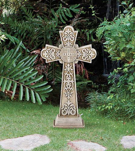 St. Benedict Garden Cross Statue Statues Catholic Statues Catholic Imagery statues