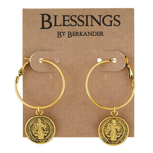 St. Benedict Vintage Gold Brass Hoop Earrings