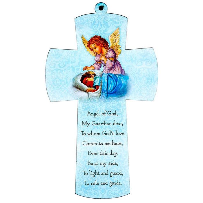 Boy Guardian Angel Cross With Angel Of God Prayer - 6 Pieces Per Package