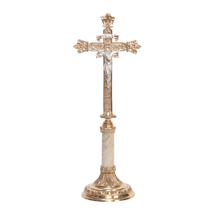 Traditional Marble Stem Crucifix and Candlesticks Altar Set