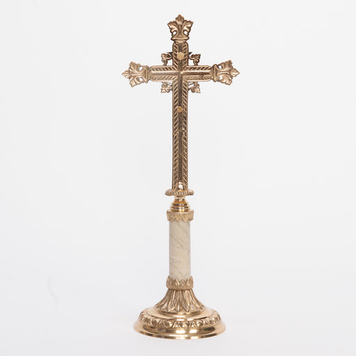 Brass Altar Crucifix with Marble Stem 14 1/2" Brass Altar Cross w/ Marble Stem with Silver Plated Corpus and INRI.