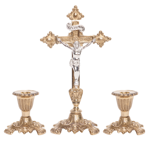 Solid Brass Crucifix and Candlesticks Altar Set Brass Crucifix and Candlestick Altar Set