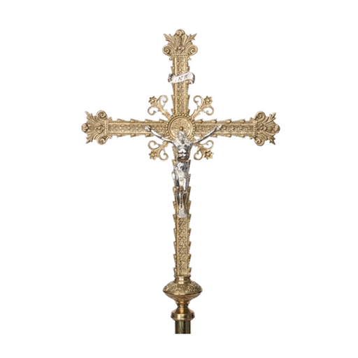 Brass Processional Crucifix Processional cross- no rays silver plated corpus