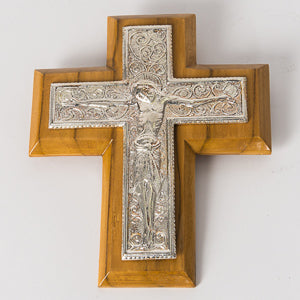 Byzantine Wall Crucifix on Hand Carved Wood Silver Plated or Brass Byzantine Crucifix on Wood Backing