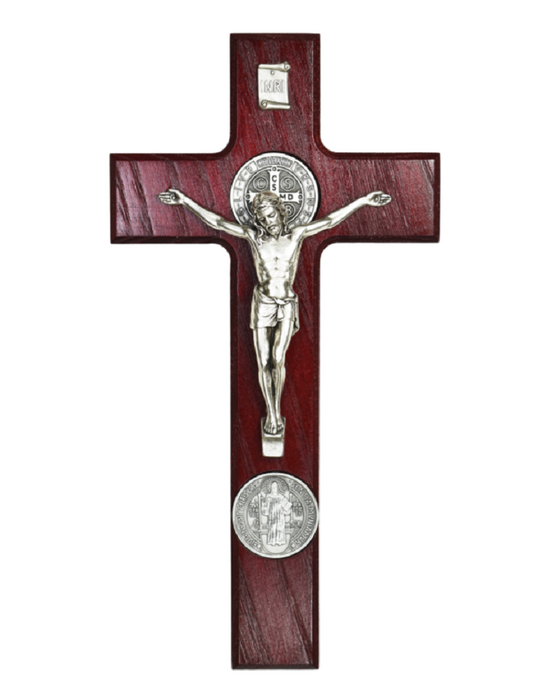 Cherry Stained St. Benedict Sick Call Crucifix Set