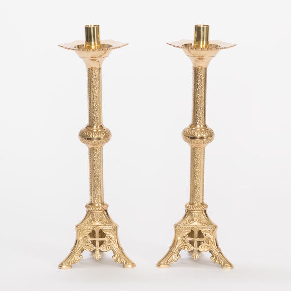 Classic Solid Brass Crucifix and Candlesticks Altar Set