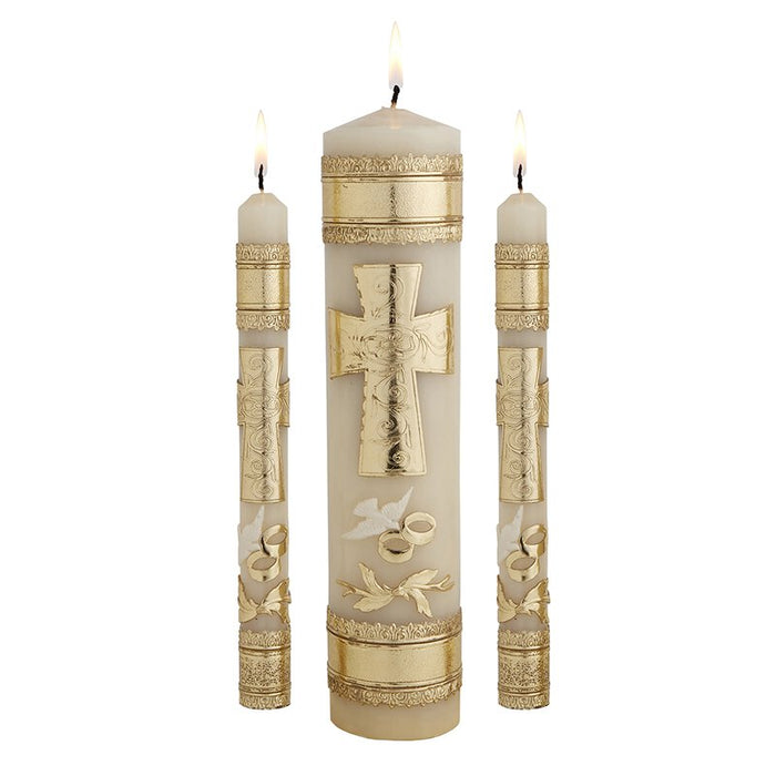 Cross & Rings Wedding Unity Candle Set