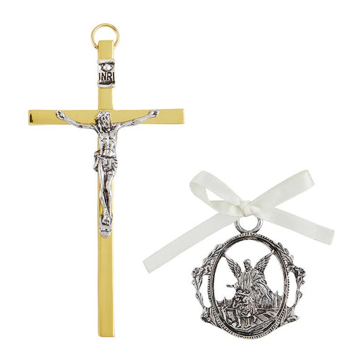 Crucifix with Guardian Angel Crib Medal Set - 4 Pieces Per Package