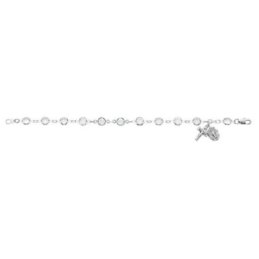 Crystal Beads Rhodium Plated Miraculous Medal Bracelet