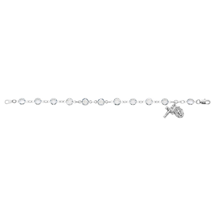 Crystal Beads Rhodium Plated Miraculous Medal Bracelet