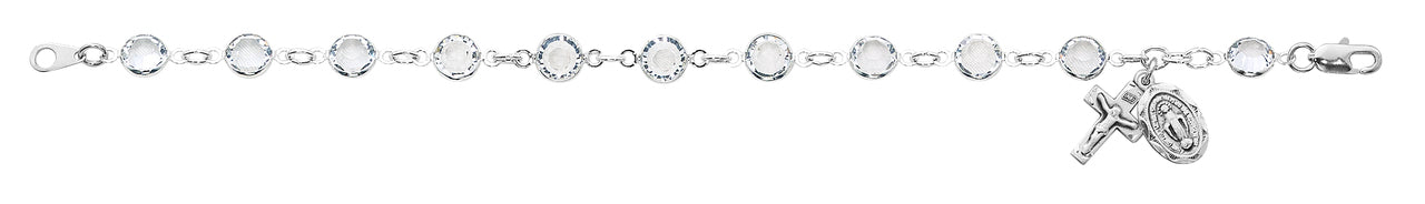 Crystal Beads Sterling Silver Miraculous Medal Bracelet