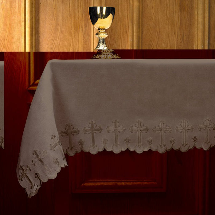 Frontal de altar cruzado con bordes festoneados de dos caras