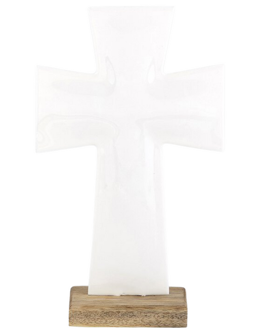 10" White Enamel Standing Cross