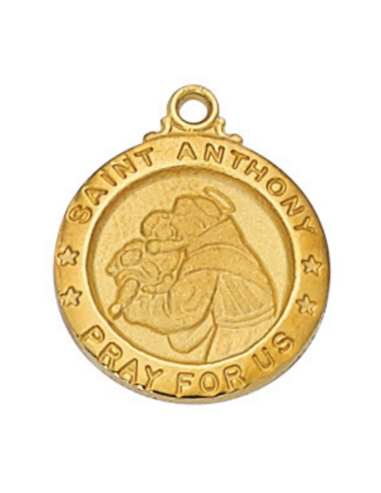 Gold over Sterling Silver St. Anthony Medal w/ 18" Gold Plated Chain