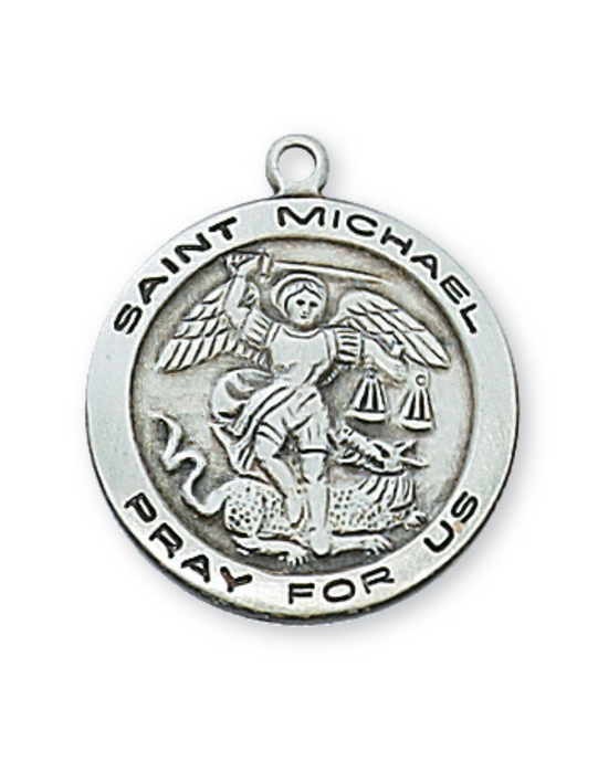 Engravable Sterling Silver St. Michael Medal w/ 18" Rhodium Chain