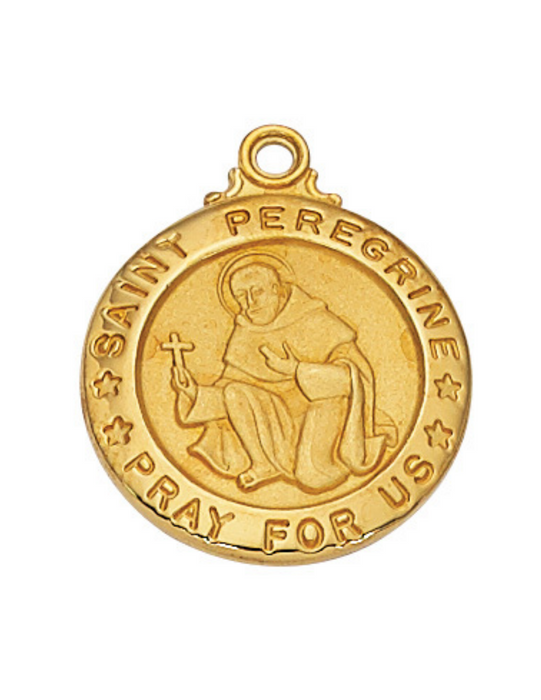 Gold over Sterling Silver St. Peregrine Medal w/ 20" Gold Plated Chain