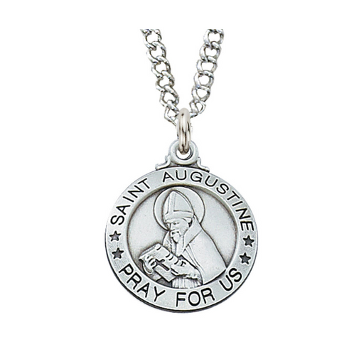 Engravable Sterling Silver St. Augustine Medal w/ 20" Rhodium Plated Chain