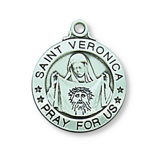 Engravable Sterling Silver St. Veronica Medal w/ 20" Rhodium Chain 