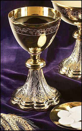 Engraved Grapes and Wheat Chalice with Paten