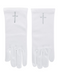 White Satin First Communion Gloves with Rhinestone Cross