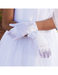 White Satin First Communion Gloves with Rhinestone Cross