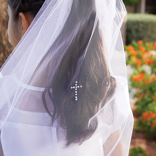 Rose Headband with Pearl Cross First Communion Veil