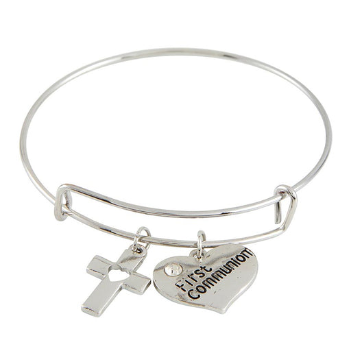 First Communion Heart and Cross Bangle Bracelet