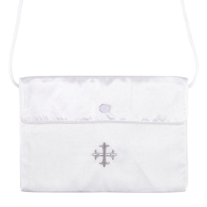 First Communion Satin Embroidered Cross Purse with Snap Closure