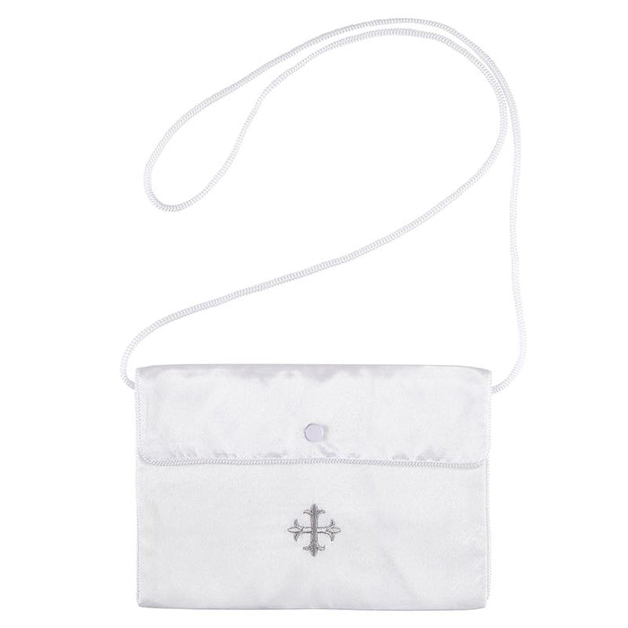 First Communion Satin Embroidered Cross Purse with Snap Closure