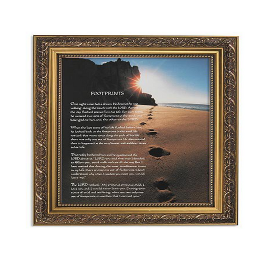 Footprints in the Sand Framed Print in Ornate Gold Finish Frame