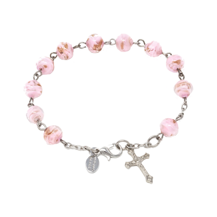 Pink Murano Silver-Tone Rosary Bracelet with Genuine Sommerso Beads