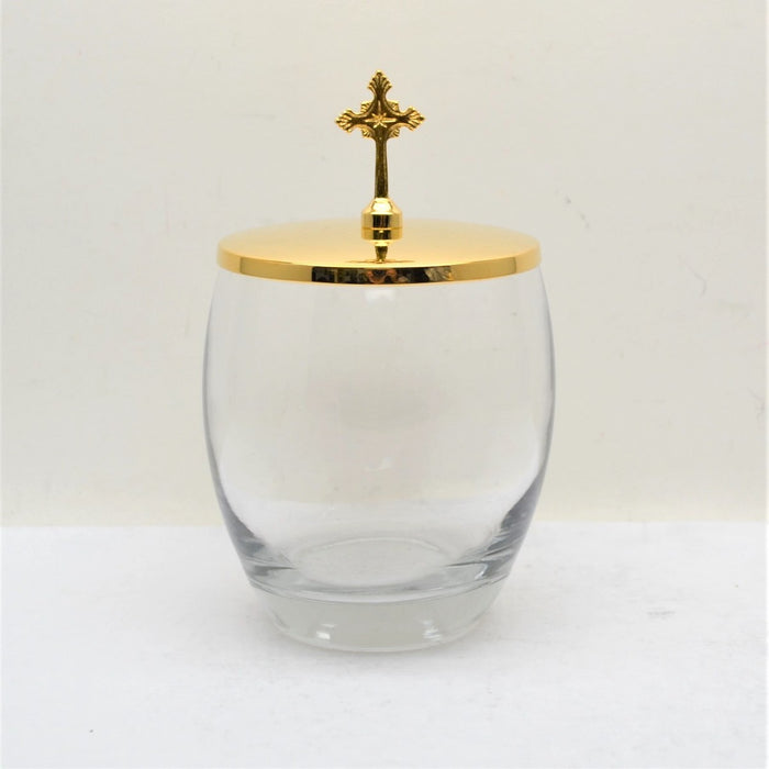 Glass Ablution Cup with Gold Plated Lid and Cross