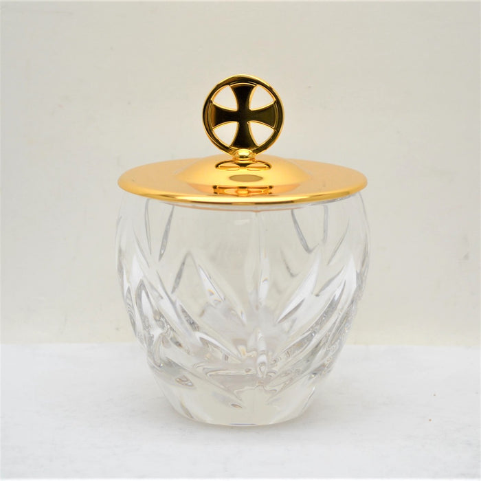 Glass Ablution Cup with Gold Plated Maltese Cross and Lid