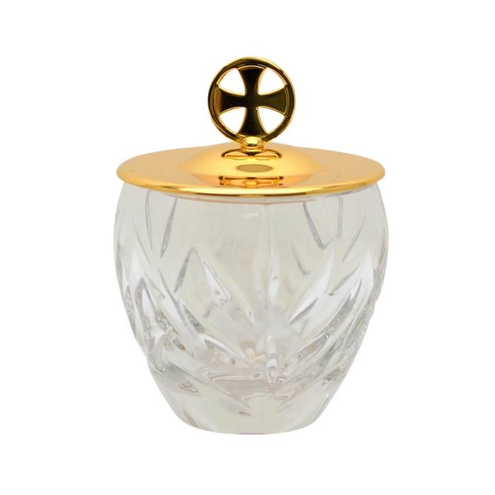 Glass Ablution Cup with Gold Plated Maltese Cross and Lid