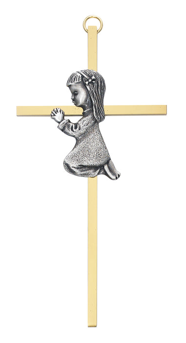 Gold Cross with Antique Silver Girl Center