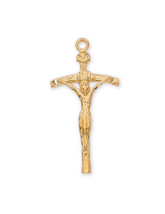 Gold Over Sterling Silver Papal Crucifix w/ 18" Gold Plated Chain