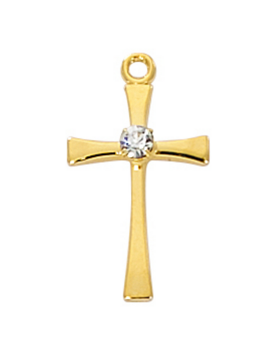 Cruz de peltre chapada en oro con cadena de 16"