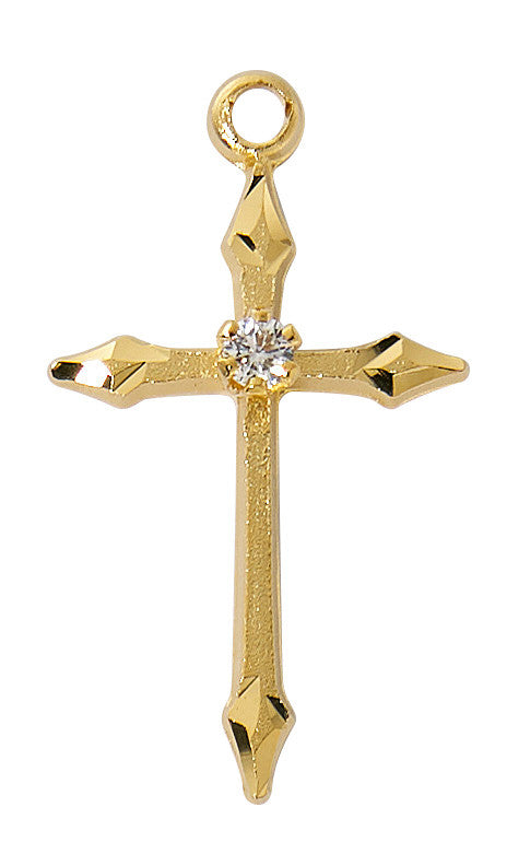 Gold Plated Sterling Silver Cross with Small Stone