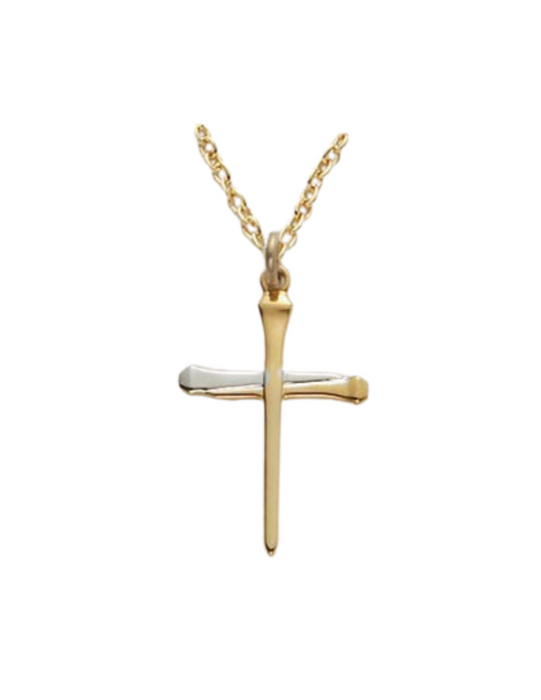 Gold over Sterling Silver Nail Cross w/ 18" Chain Cross Necklace Cross for Protection Necklace for Protection Cross Necklaces