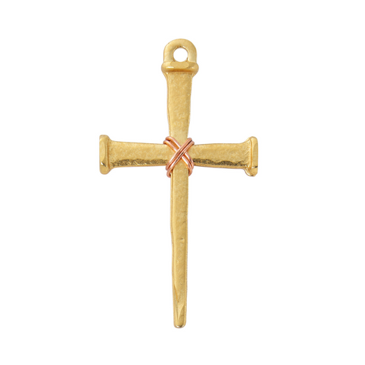 Gold over Sterling Silver Nail Cross with Copper Rope and 24" Chain