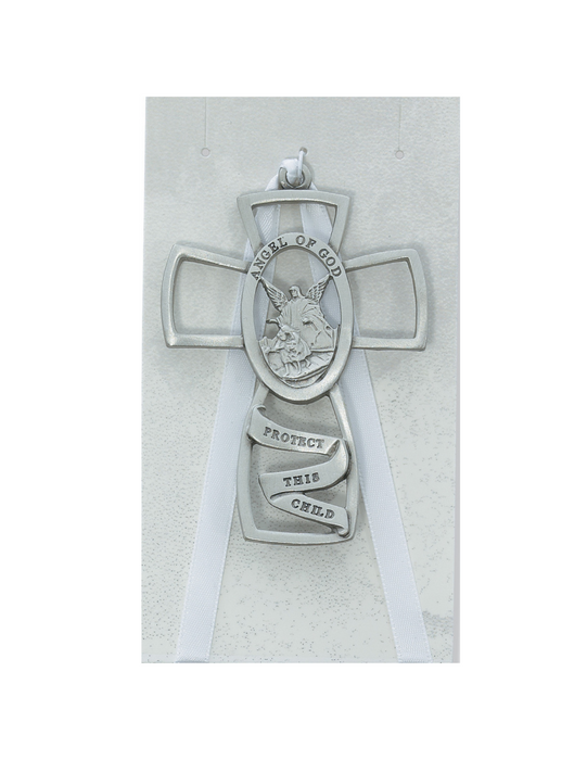 Cruz de cuna con ángel de la guarda - Blanco