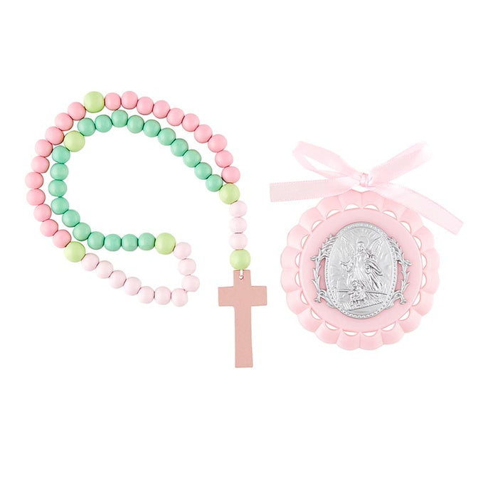 Guardian Angel Crib Medal With Kiddie Rosary - 3 Pieces Per Package