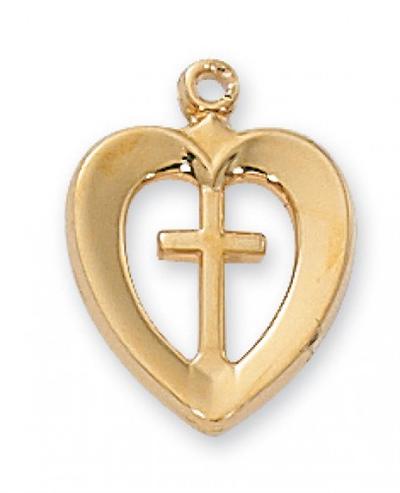 Heart Cross in Gold Over Sterling Silver w/ 18" Gold Plated Chain