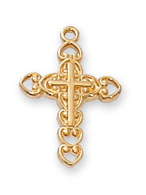 Cross in Gold Over Sterling Silver with 13" Gold Plated Chain