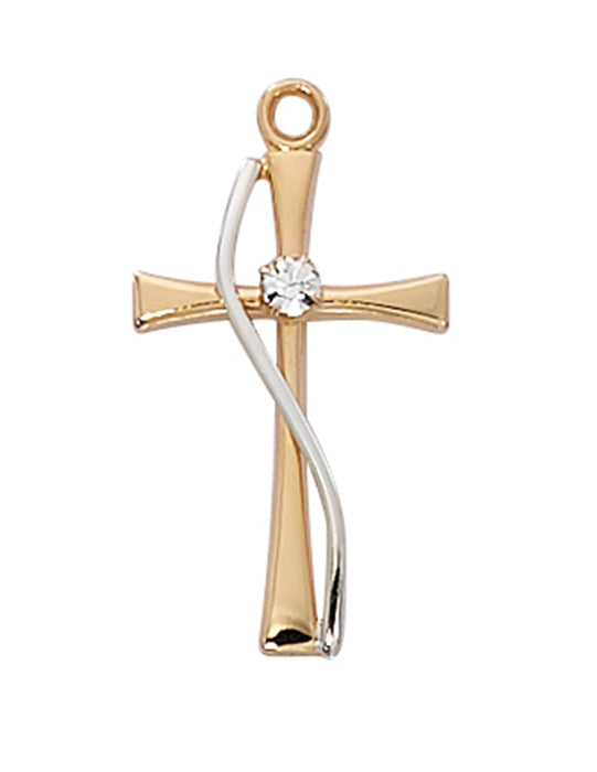 Cross in Rose Gold Over Sterling Silver w/ Crystal Stone and 18" Rhodium Plated Chain