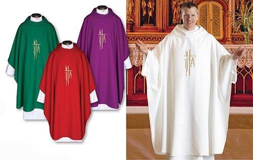 51" L Monastic Chasuble Alpha Omega and Cross Design Church Supply Church Apparels Chasuble liturgical vestment