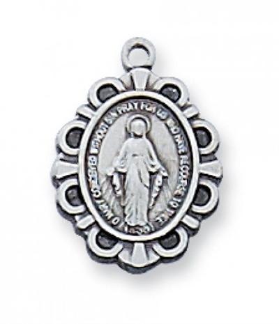 Miraculous Medal Sterling Silver with 16" Rhodium Plated Chain