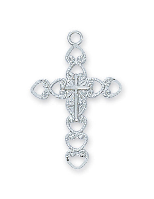 Cross in Sterling Silver w/ 18" Rhodium Plated Chain and White Leatherette Gift Box