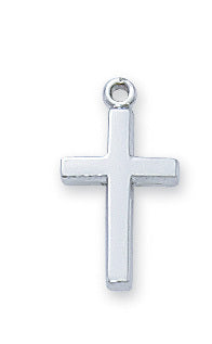 Baby Cross in Sterling Silver with 13" Rhodium Plated Chain and Burgundy Deluxe Gift Box