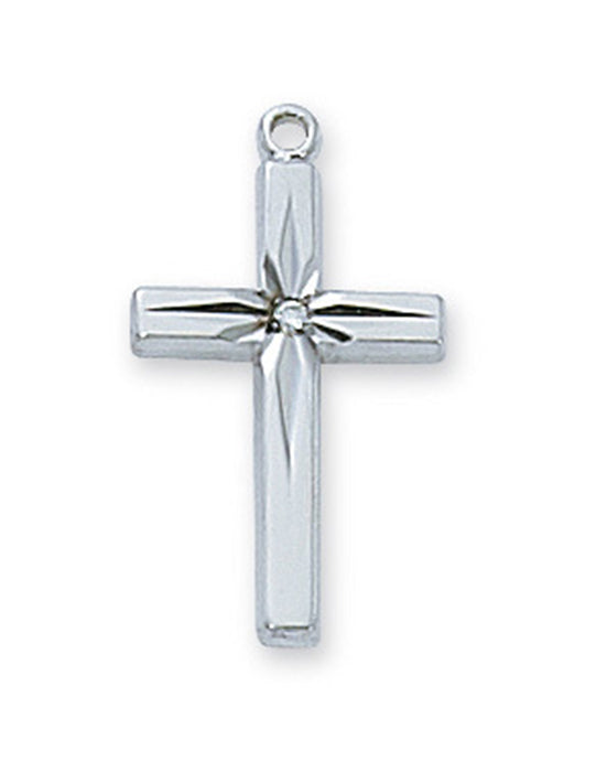 Cross in Sterling Silver w/ Crystal Stone and 18" Rhodium Plated Chain